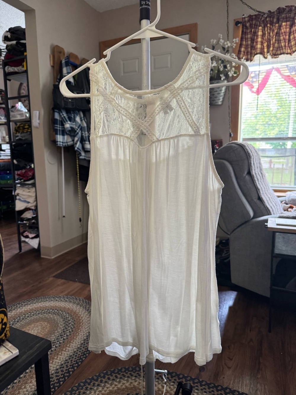 Vanity Cream Lace Yoke Sleeveless Blouse